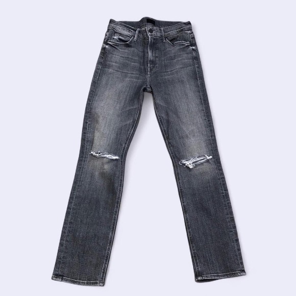 MOTHER Denim - Mother The Mid Rise Dazzler Ankle in Open Later Jeans Black Ripped Distressed 27